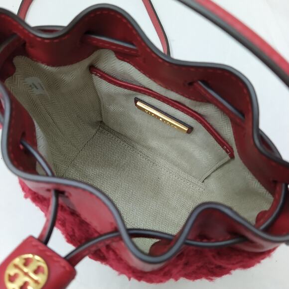 Tory Burch Willa Boucle Red Tweed Mini Drawstring Bucket Crossbody Bag - Picture 10 of 16